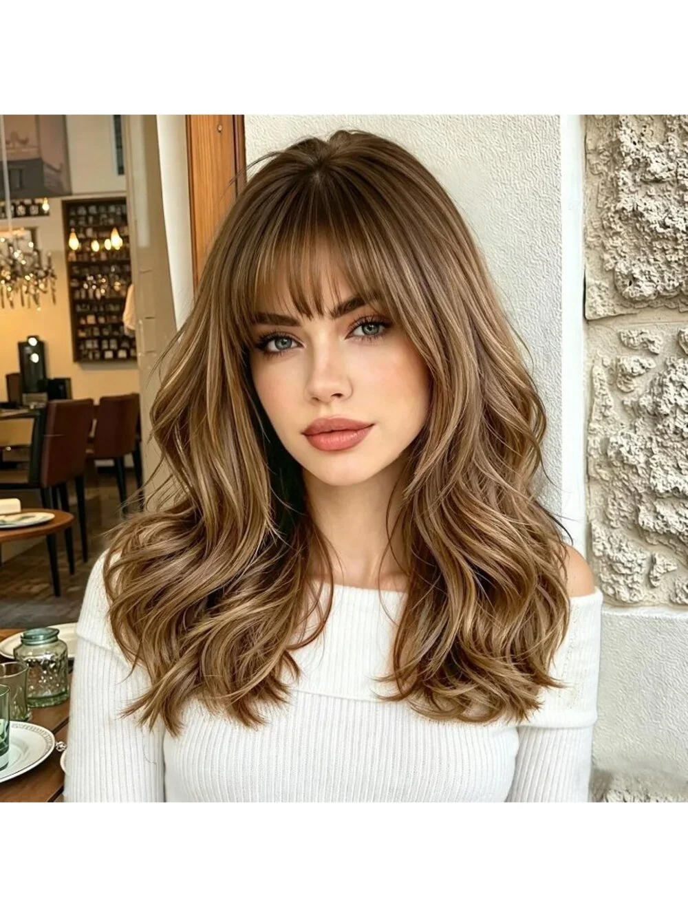 Women's Light Brown 18 Inch Natural Looking Synthetic Heat Resistant Wavy Wigs